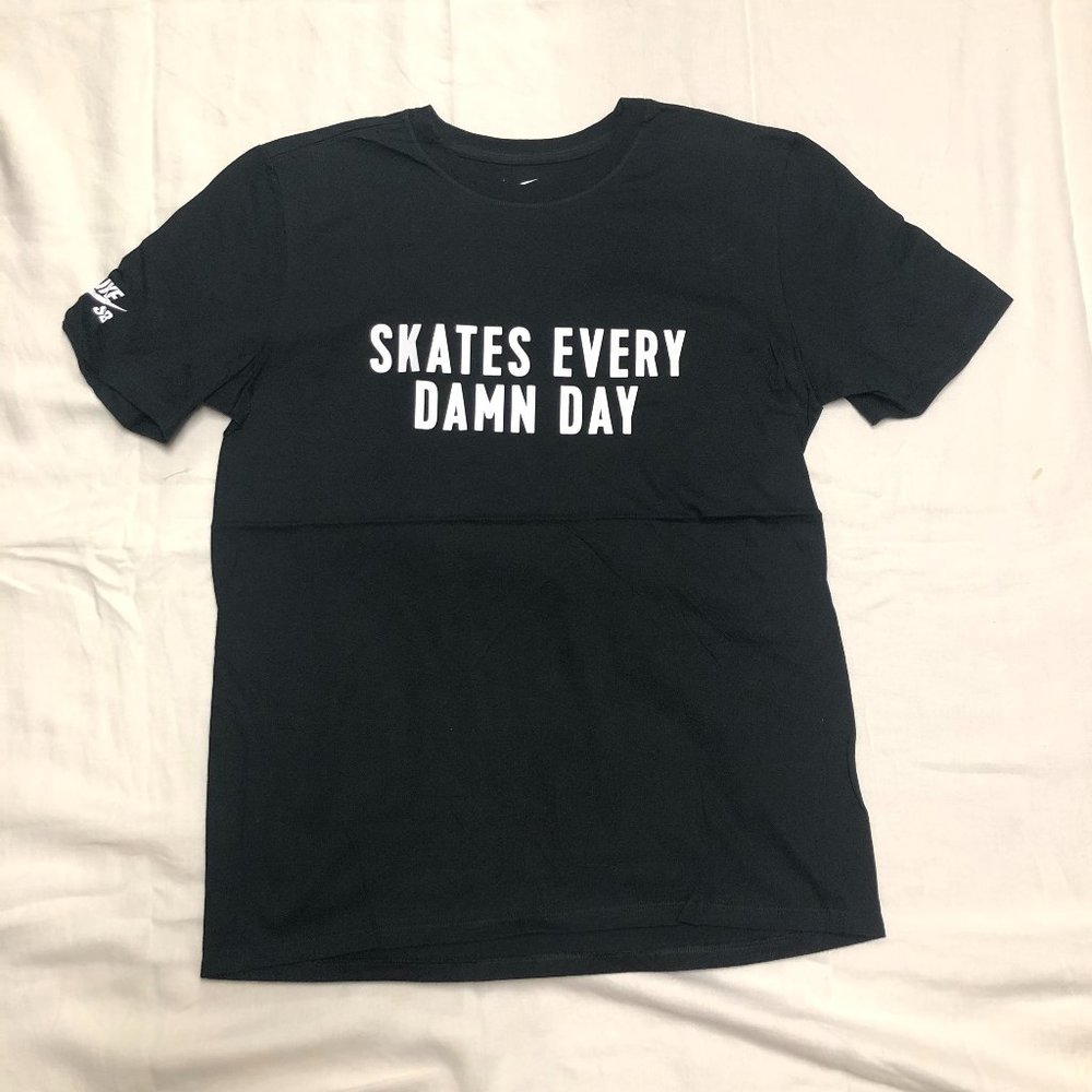 Nike SB graphic tee "SKATES EVERY DAMN DAY" black with white text, various sizes